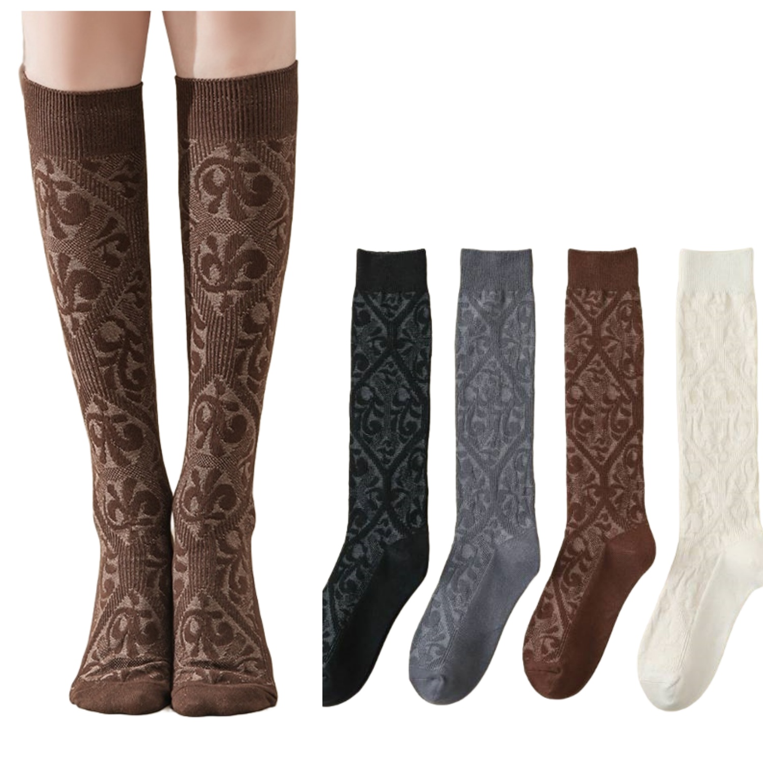 Knee High Socks Feamle High Sock Fleece Lined Warm Non-Slip Over-Knee Socks